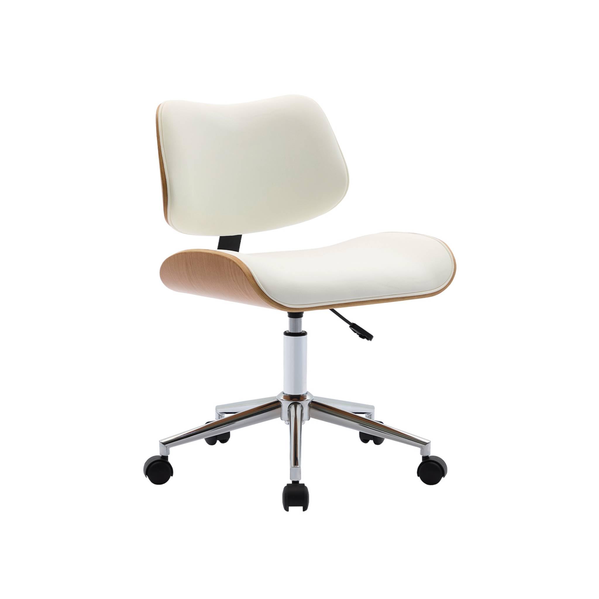 sweeek-Silla de Oficina con Ruedas, Madera Curvada y Acabado en Polipiel, Karen, Blanco, 52x53x88 cm