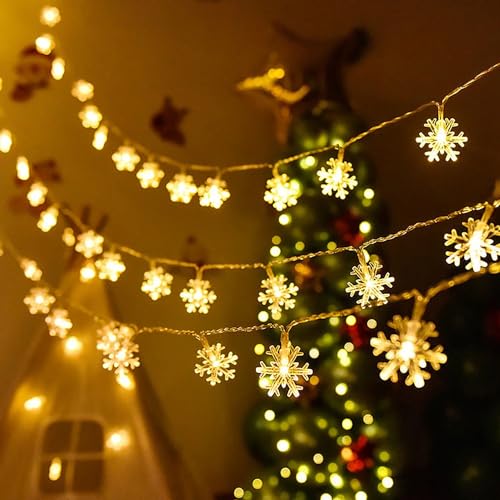 Image of Lexton Snowflake LED String Lights | Decorative Festive Lights | 14 LED Lights | Warm White | Plug Sourced |for Indoor & Outdoor Decorations, Diwali Christmas Wedding, Birthday, Festivals