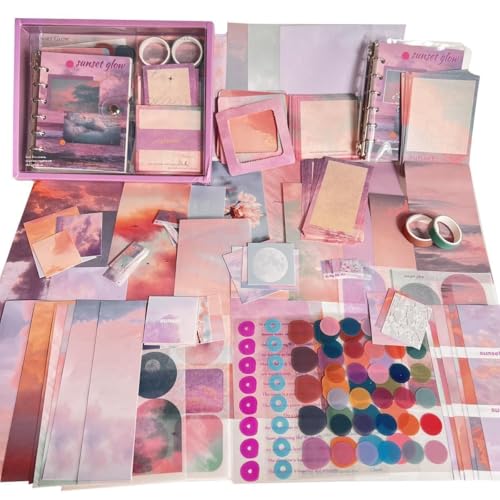 Image of GDNK Scrape Book Kit Scrapbooking Kit Vintage Journal Scrapbook Pack DIY Paper Stickers, Craft Kits Notebook, Collage Album Aesthetic Sticker Journaling Scrapbook Photo Album (Pink Sunset Glow)