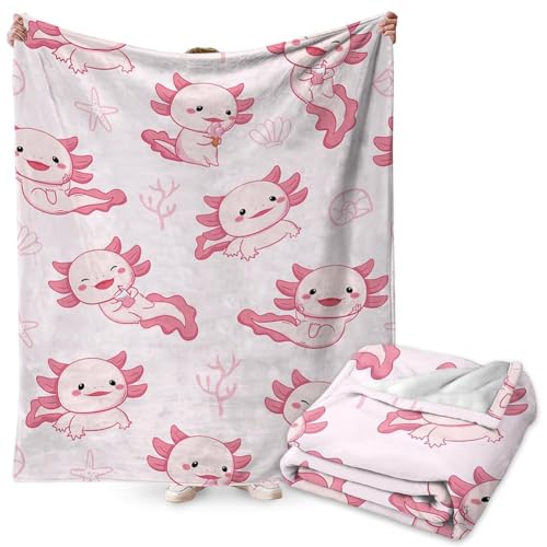 FYDZBSL Axolotl Coperta per Bambini, Copertes da Letto Cartoni Animati Stampa Morbida Coperte Comfort Calda Microfibra per Tutte le Stagioni,Morbida per Camera da Letto Ufficio Divano