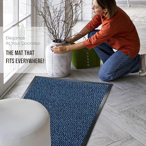 Suprano Door Mats Indoor 50cm x 80cm Blue, Washable indoor Outdoor Rugs Matts, Heavy Duty Non-slip Entrance Mat, Super Absorbent Front Door Mat Kitchen Hallway Bath Barrier Rugs (Blue, 50 x 80 cm) - Image 2