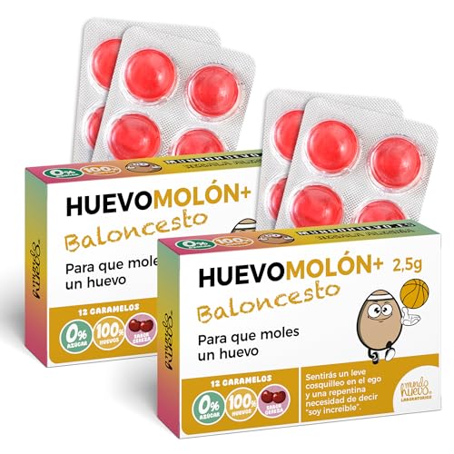 Pack 2 cajas de caramelos HUEVOMOLÓN Baloncesto | 24 caramelos sin azúcar sabor cereza | Regalo divertido para jugadores, entrenadores, amigos o fans del basket con sentido del humor