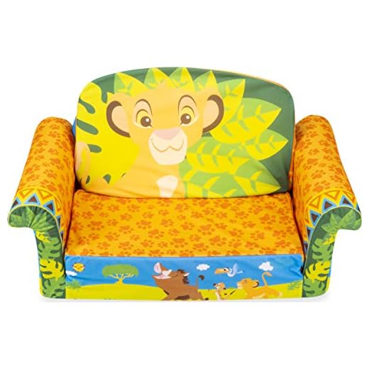 Marshmallow Furniture 2-in-1 Flip Open Foam Couch Bed Sleeper Sofa Kid's Furniture for Ages 18 Months and Up, The Lion King