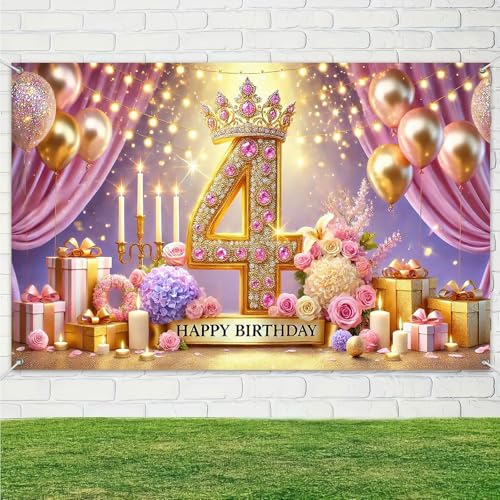 HOMETITUTE fondo decorativo feliz 4 cumpleaños 71x43 pulgadas miniatura 4