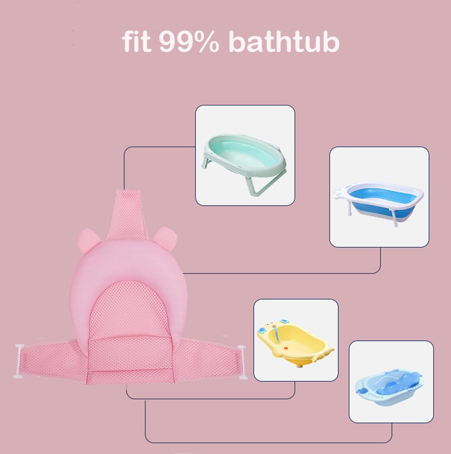 Image of Baby Flotation Bath Cushion Infant Bath Seat Support Net Newborn Bathtub Mesh Pad with Pillow Baby Shower Lie Seat Toddler Bathing Shower Breathable Mat for 0-24 Months