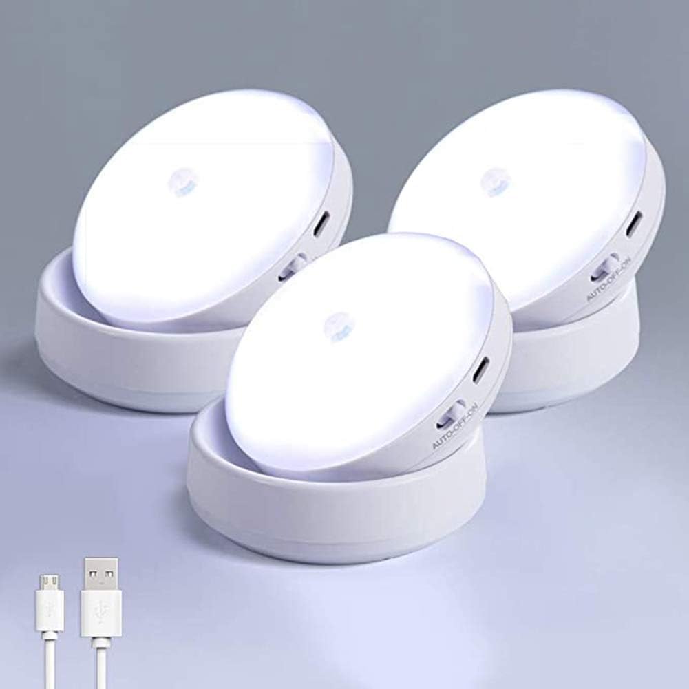 USB Rechargeable Night Light, Sensor Led Lights,Smart Motion Sensor Light with Magnetic Base,Portable and Mobile Light for Cabinet Bedroom Kitchen Hallway Stairs,Cold White 3 Pack