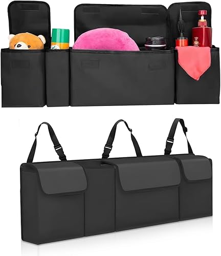 Miniatura 6 de Organizador de maletero de automóvil, plegable de gran capacidad, bolsa de almacenamiento colgante para asiento trasero con correa ajustable y 4