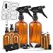 Duracare Amber Glass Spray Bottles 2 (16oz) Trigger Sprayers w/Screw Cap, 3(2oz) Mist Sprayers, 3 (10ml) Stainless Steel Roller Bottles w/Labels and Washable Marker, Cap, Dropper and Funnel-BPA-free