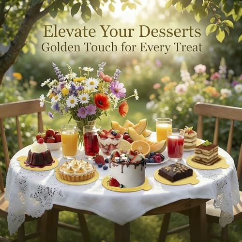 JUNEDEFFHUA 100PCS 4 Inch Cake Boards,10.1cm Mini Cake boards Disposable Round Gold Boards For Kitchen Wedding Baking Caking Pizza Dessert by JUNEDEFFHUA - Image 5