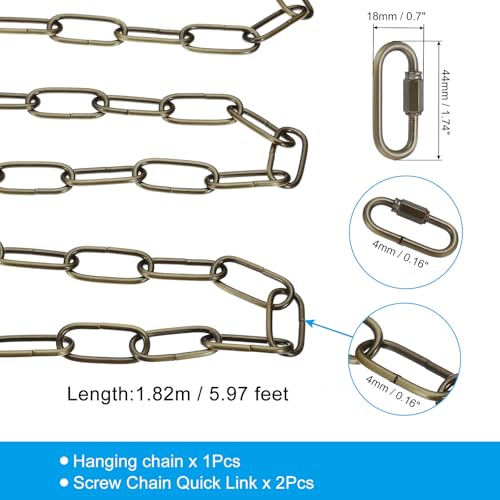 Image of PATIKIL 6ft Lighting Hanging Chain, Metal Looping Chain with Quick Link Screw Lock Connectors for Hanging Plant Pendant Chandelier Light Fixture, Bronze