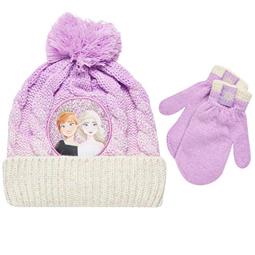 Disney Little Girls Frozen Elsa and Anna Beanie Hat and Gloves Cold Weather Set (Age 2-7), Size Age 2-4, Frozen Pink Mitten