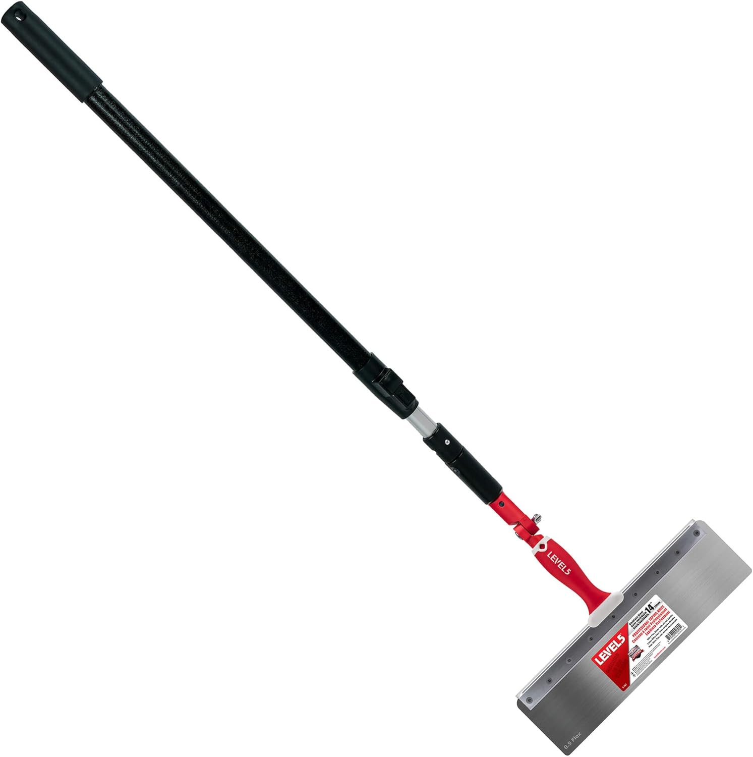 LEVEL5 14" Flex Stainless Steel Offset Taping Knife, Skimming Blade Handle Universal Adapter, 38.5"- 63" Extendable Skimming Blade Handle | 5-833