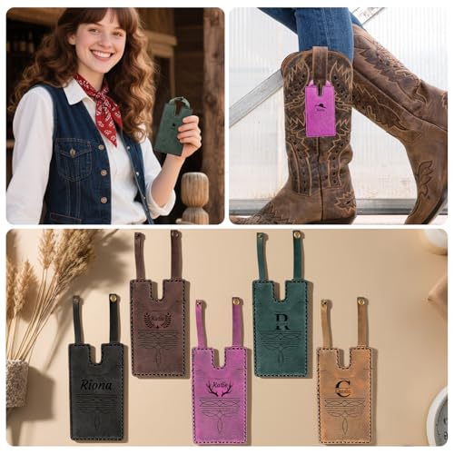 HJX Personalized 2 Pcs Fashion Western Boot Wallet for Women, Custom Handcrafted Leather Credit Card Cash Holder with Snap Strap, Small Boot Wallet Gift4