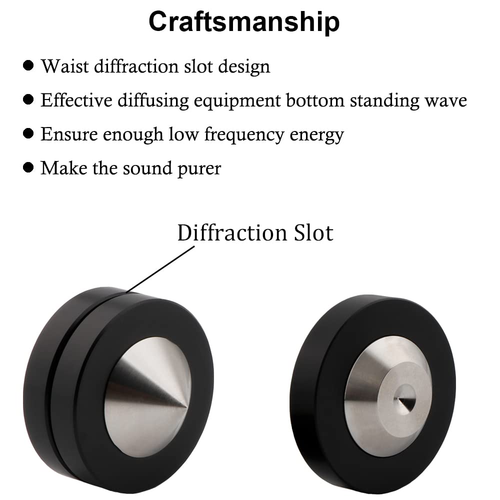 Lautsprecher Spikes 4 Sets 39mm×39mm Lautsprecherfüße mit POM Edelstahl-Lautsprecherpads HiFi Geräte Füße für HiFi-Lautsprecher, Subwoofer, Audioverstärker, DAC und CD-Player (Schwarz)
