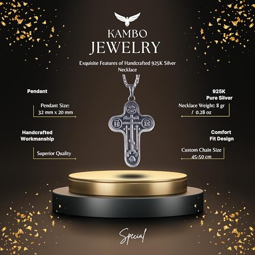 KAMBO 925 Sterling Silver Orthodox Cross Pendant - Handmade Religious Necklace - Christian Symbol Jewelry2