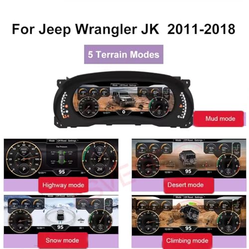 Image of ASVEGE Digital Dash Instrument Cluster for Jeep Wrangler JK 2011-2017 | 12.3 inch HD Screen 1920*720, 2S Fast Boot, Plug&Play, Non-Destructive Install, OTA Upgrade, 6 Mode 4 Color, Speedometer Upgrade