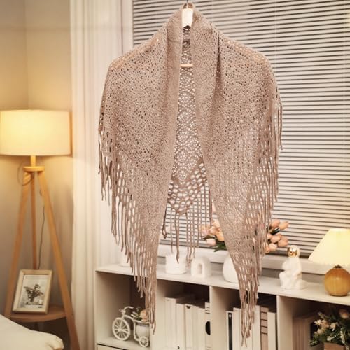 3 Pcs Fringe Shrug Sweaters for Women Shawl Front Warp Cardigan Hollow Out Knitted Shawl Sweaters for Winter, White, Black, Khaki4