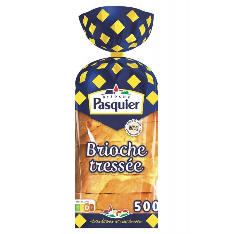 BRIOCHE PASQUIER - Brioche Tressée Tranchée Nature - 500g - Douceur du petit déjeuner - Pain brioché moelleux en tranches - Idéal pour les toasts et les - Lot De 4 - Vendu Par Lot