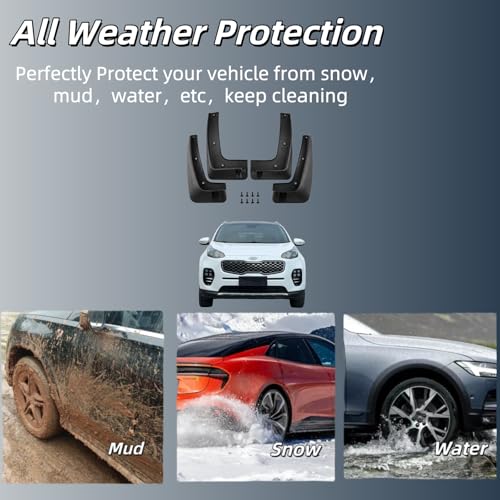 Image of No Drill Mud Flaps Compatible with Kia Sportage 2017 2018 2019 2020 2021 2022, Wheel & Tire Splash Guards, Mudflaps for Car, OEM Style Textured Black Custom Fit All Weather Exterior Accessories(4PCS)