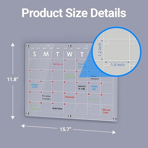 Miniatura 7 de EmGi Calendario mensual magnético acrílico de borrado en seco para refrigerador, juego transparente con 6 imanes, 6 marcadores, soportes de pared, 2
