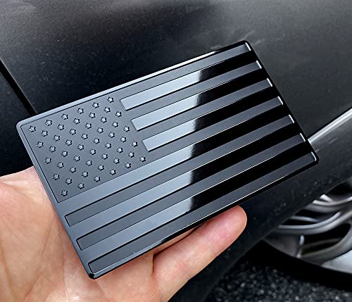 Mull American Flag Metal Auto Emblem For Cars Trucks 2Pcs Forward And Reverse Set (5"X3", Black) #TOP1