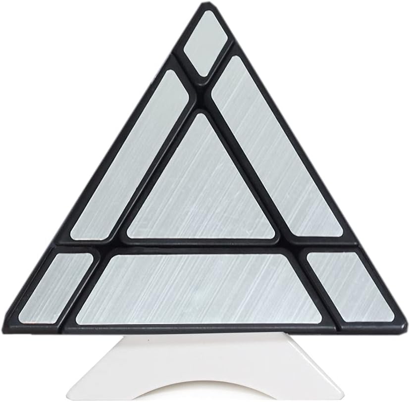 Oostifun FunnyGoo ShengShou 3x3 Mirror Pyraminx Pyramid Triangle Magic puzzle cubes Mirror Speed Puzzle Cube Black Silver with One Cube Stand