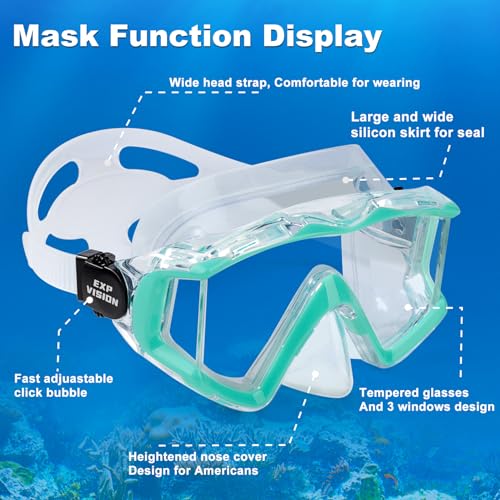 Image of Adult Pano 3 Scuba Diving Mask, Tempered Glass Snorkel Mask Anti-Fog Swim Mask No Leakage Swim Goggles with Nose Cover Snorkeling Gear for Snorkeling, Freediving, Swimming