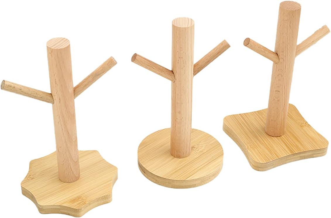 Three Shapes Mug Holder Tree, 3 Set Wood Mug Holder, Coffee Cup Tree Holder, Storage Coffee Tea Cup Organizer Holder, for Kitchen Home