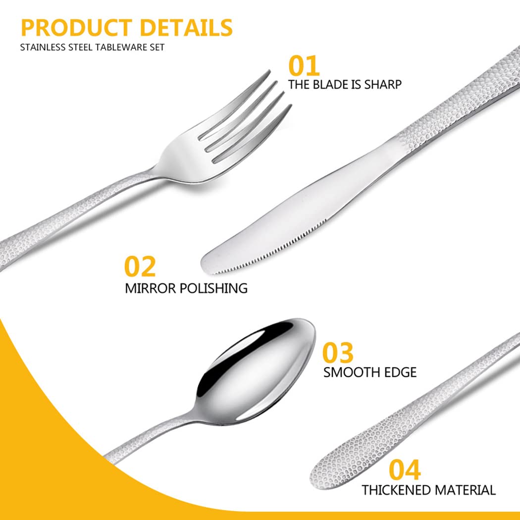 XIAOYU Juego de cubiertos martillados de 16 piezas, juego de cubiertos de acero inoxidable para 4, juego de cubiertos aptos para lavavajillas para cocina casera y restaurante, negro