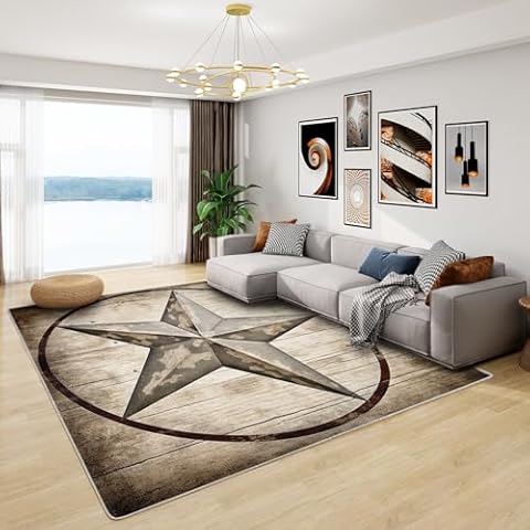 Cowboy Decor Texas Star Washable Rug Cover