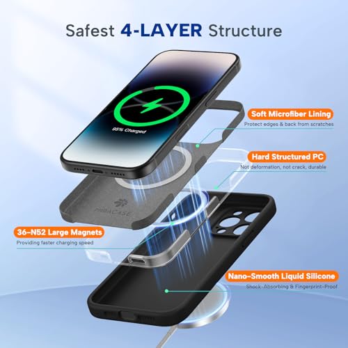Image of Miracase Magnetic for iPhone 14 Pro Max Case, [Soft Anti-Scratch Microfiber Lining], Compatible with MagSafe, Silicone Shockproof Protection Phone Case for iPhone 14 Pro Max,Black
