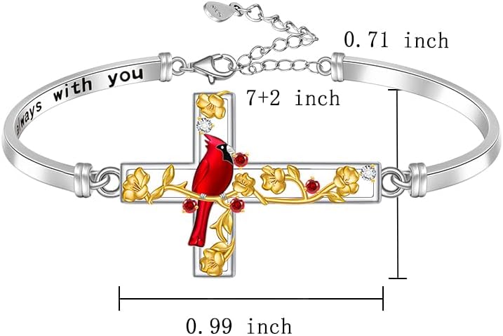 Fenthring Cardinal Bracelet for Women Sterling Silver Cross Bracelets Christmas Red Cardinal Gifts for Loss of Loved One Memorial Sympathy Jewelry - Image 5