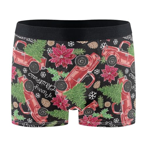 ZZKKO Men's Underwear Briefs Christmas Red Truck Trees Men's Boxer Briefs,Trunks Underwear for Men S-XXL