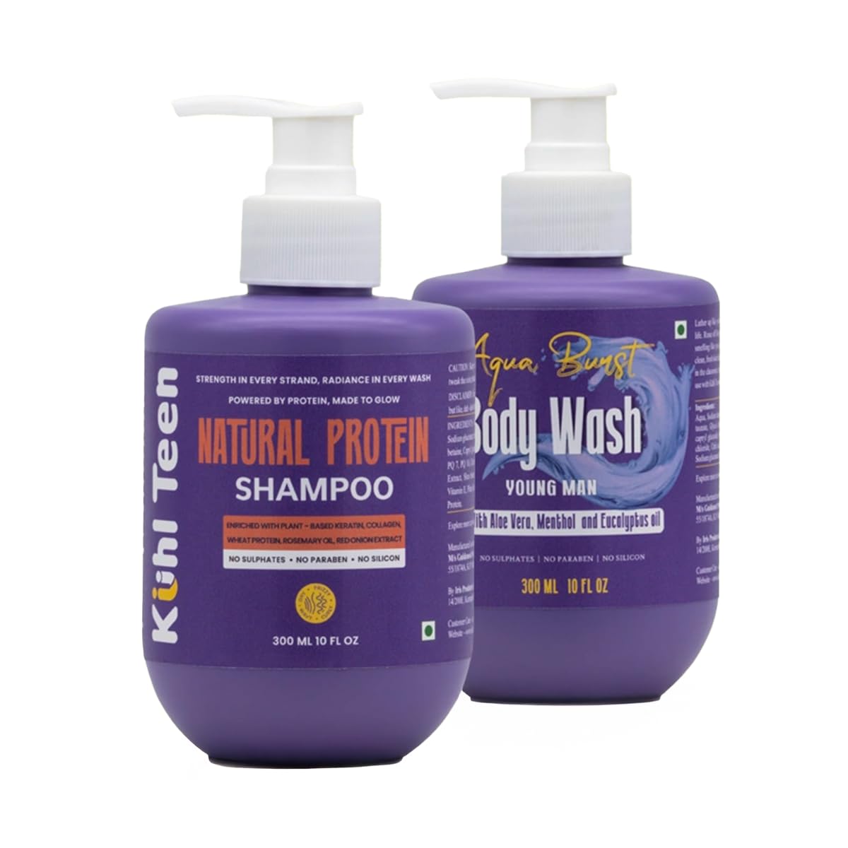 Kuhl Teen Natural Protein Shampoo + Aqua Burst Body Wash| Hair & bodycare for boys | With Plant Keratin, Wheat Protein, Collagen, Onion extract, Rosemary &Moringa oil& | Fights | 2 x 300ml-image-38