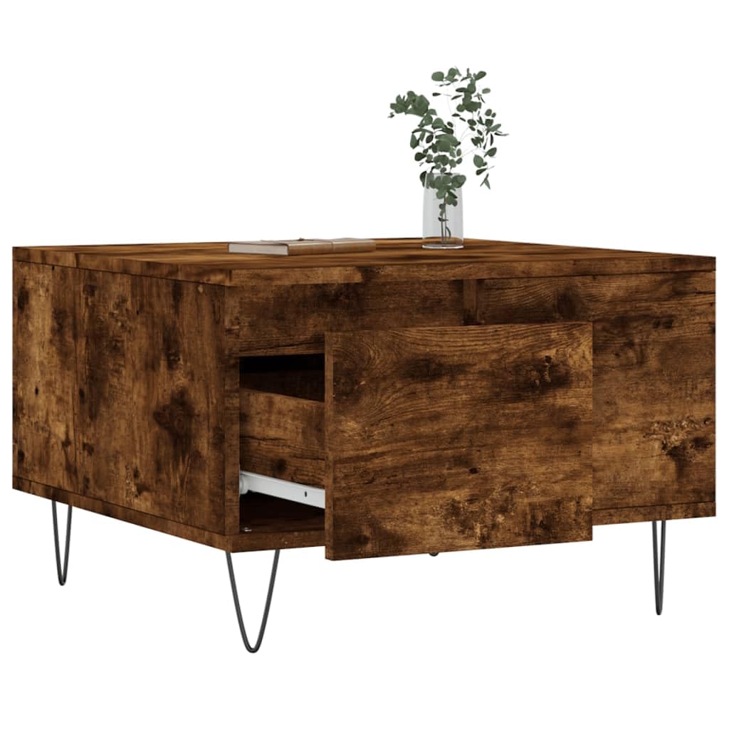 Homgoday Tavolino da caffè in rovere fumé, 55 x 55 x 36,5 cm, in legno ingegnerizzato, tavolino da tè per soggiorno, sala d'accoglienza degli ospiti, camera da letto e ufficio, tipo 1