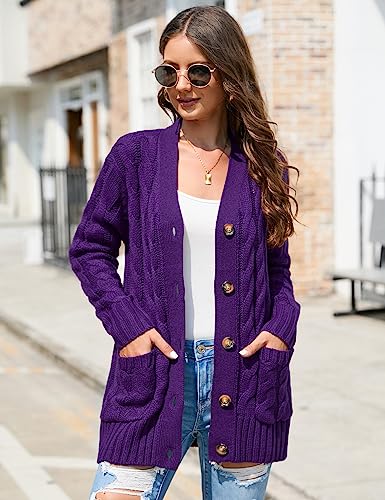 MISSKY Women's Open Front Cardigan Sweater with Pockets Long Sleeve Cable Knit Button Loose Cardigan Sweater Outwear4