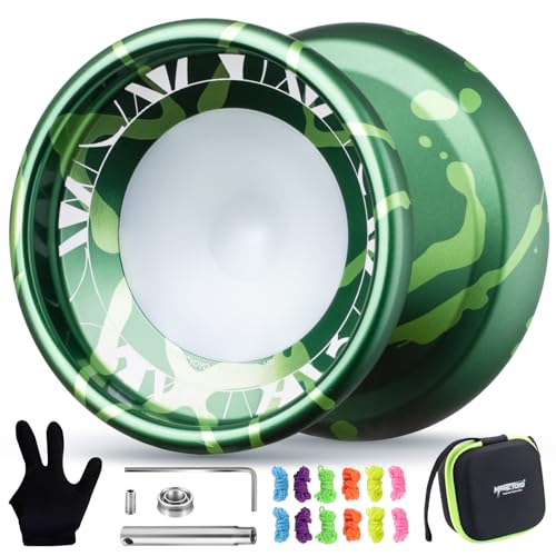 MAGICYOYO V11 Finger Spin Trick Yoyo -Responsive Yoyo for Beginners, Pofessional Dual Purpose Yo Yo +Unresponsive Bearing Kit for Advanced + Glove + 12 Strings +Storage Case(Dark & Light Green)