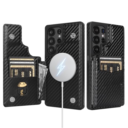 SkyEagle Compatible with Magsafe for Samsung Galaxy S25 Ultra Wallet Case with Card Holder,Women Men Phone Case PU Leather Kickstand Flip Protective Cover Credit Card Slots,for Galaxy S25 Ultra,Black