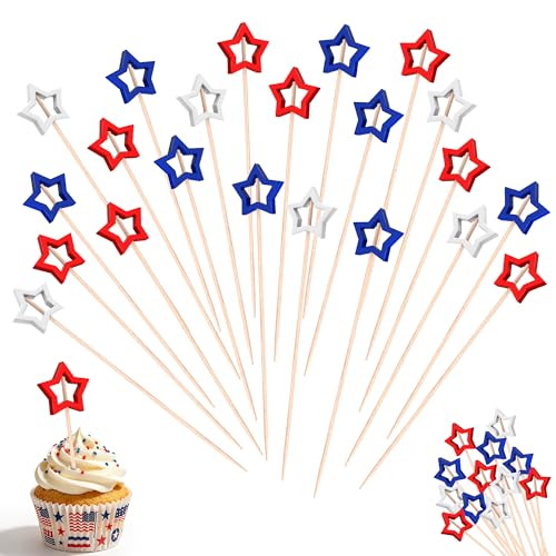 Cocktail Picks 4th of July Decorations Fourth of July Decorations Toothpicks for Appetizers Red White Blue Star Fruit Skewers Food Sticks for Patriotic Decor Independence Day Party Supplies 50 Pcs