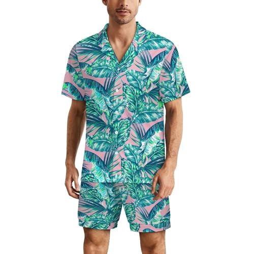 Pyjama à feuilles de palmier pour homme ensemble short manches courtes boutonné