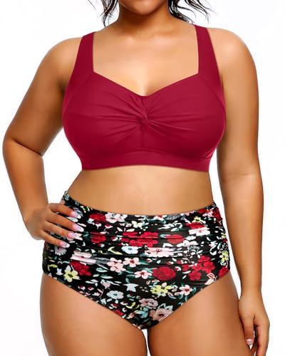 Tempt Me Women Plus Size High Waisted Bikini Set Two Piece Swimsuit Tummy Control Bathing Suits4