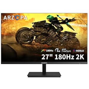 ARZOPA 27″ 180HZ Gaming Monitor -2K QHD 2560×1440 Fast IPS Computer PC Display 115% sRGB Adaptive-Sync 1ms Response, 1x Display Port 1.4, 1x HDMI 2.0, 1x USB C -M1RC