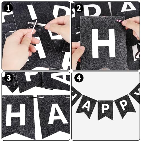 Image of Hooqict Black Happy Birthday Banner Sign for Backdrop Black Birthday Decorations for Men Women Party Supplies Wall Door Banner Garland Bunting Flag