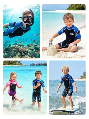 Yikayin Neoprenanzug Kinder Kurz, 2.5mm Neopren Shorty für Jungen Mädchen, Thermo UV Schwimmanzug Rückenreißverschluss zum Schwimmkurs, Tauchen, Surfen, Schnorcheln