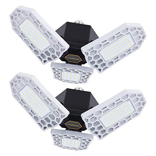 FARRIDE LED Garage Lights, 60W Super Bright Garage Light, 7200LM Garage Ceiling Light with 3 Aluminum Panels, E26 Adjustable LED Garage Light Bulb for Garage Basement Workshop