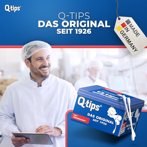 Q-tips Pflege-Wattestäbchen mit Papierschaft, Würfelbox, Vorteilspack (9x 206 Stück), 100% biologisch abbaubar, Baumwolle ohne Plastik, Reinigung der Ohren, Abschminken und Korrektur von Makeup