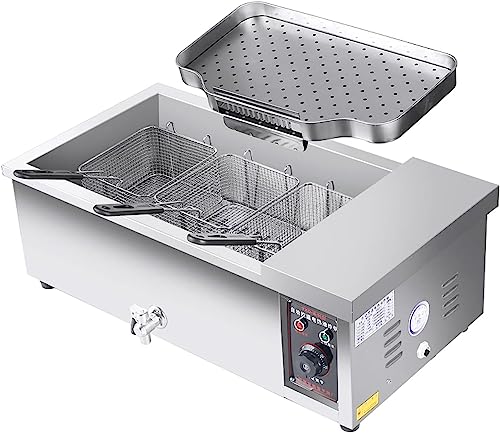 Freidora eléctrica con cesta y tapa, freidora comercial de acero inoxidable, freidora de mostrador con control de temperatura comercial