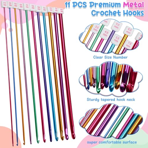 Image of Aeelike Tunisian Crochet Hooks Set with Cable, 11PCS Aluminum Tunisian Crochet Hook 2-8 mm Colorful & 12 PCS Wood Afghan Crochet Hooks 3.5-12 mm, Smooth-Long for Beginners