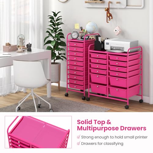 Image of LDAILY 12 Drawer Rolling Storage Cart, Craft Cart Organizer on Wheels w /Metal Frame, Large Capacity & Smooth Drawer, Rolling Cart w /Drawers for Classroom, Office