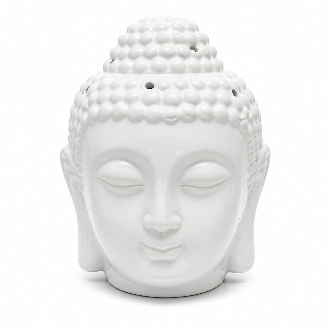 Buddha Head Oil Burner Ceramic – Wax Melt & Fragrance Oil Burner with Tealight Holder, Decorative Aromatherapy Burner for Home Décor, 13cm JR2591 (White)